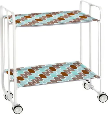 Produktbild von DON HIERRO - Klappbarer Servierwagen BAUHAUS mit Rollen – Metallgestell weiß, 2 Ebenen, 4 Positionen