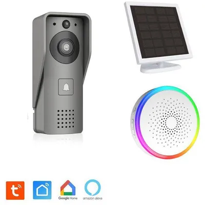 Obrázok produktu pre Video domový interkom, Wi-Fi, dobíjateľný pomocou solárneho panelu, vnútorný zvonček a 16 GB SD karta