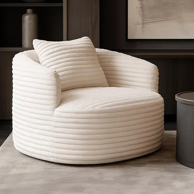 Image de Fauteuil HWC-P18, Fauteuil lounge Relax Fauteuil rembourré Cocktail, tissu/textile velours côtelé (370g/m²) ~ blanc