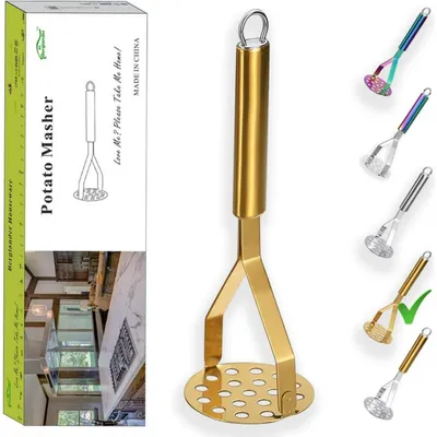 Produktbild von Kartoffelstampfer aus Edelstahl mit Titanbeschichtung, Küchenstampfer, Gemüsefruchtstampfer, Gold