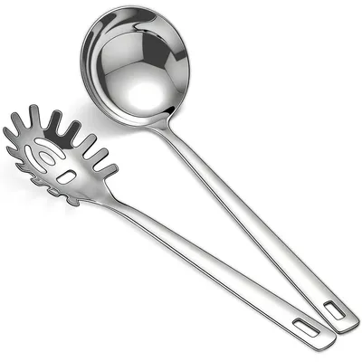 Küchenlöffel-Set 2er-Pack Edelstahl Spaghettilöffel spülmaschinengeeignet
