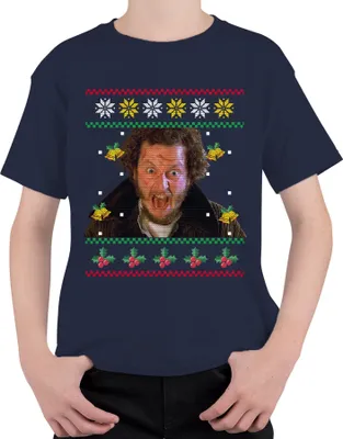 Produktbild von Marv Kevin Allein Zuhause - Weihnachtsgeschenk Ugly Christmas Sweater Weihnachten Uni Kinder T-Shirt, Navy, 116