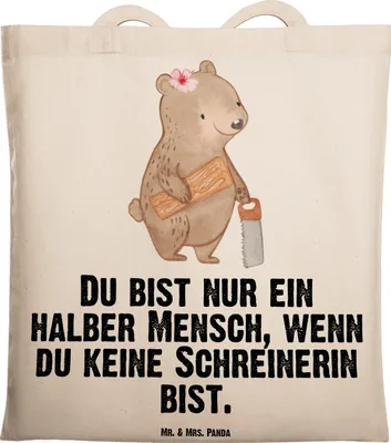 Produktbild von Mr. & Mrs. Panda Tote Bag Schreinerin Herz - Transparent - Geschenk, Laptoptasche, Jutebeutel, Schultasche, Uni Tasche