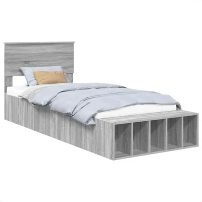 Produktbild von Bettrahmen mit Regal Graues Sonoma 75 x 190 cm Holzwerkstoff