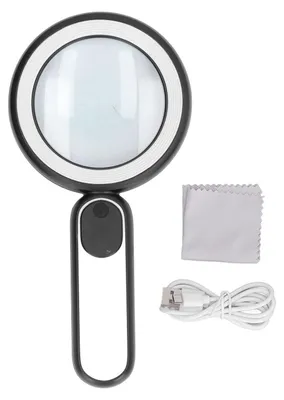 Zdjęcie produktu dla Lupka ręczna, 20-krotne powiększenie, 21 diod LED, ładowanie przez USB, przycisk dotykowy, czarna, biała
