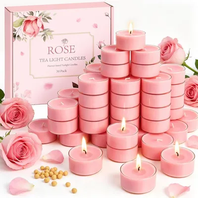 Immagine prodotto di Candele profumate a forma di tazza, rosa, 50 pezzi, cera di soia, durata di combustione di 4 ore, set regalo