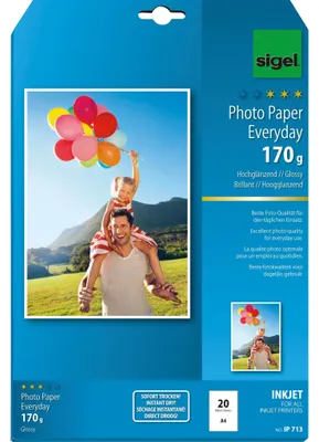 Immagine prodotto di SIGEL IP713 Carta fotografica a getto d'inchiostro Everyday - A4, lucido, 170 g/m², 20 fogli