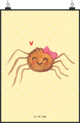 Produktbild von Mr. & Mrs. Panda Bild Spinne Agathe Freude DIN A2 - Gelb Pastell - Geschenk, Plakat, Kunstdruck, Wandbild, wanddeko, Viral, Wanddekoration, Beliebte, Trend, Viraler Hit