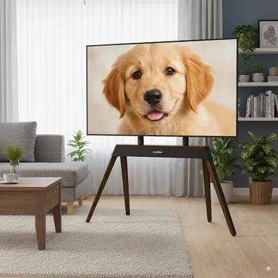 Obrázek produktu pro Stojan na televizi - Nábytek pod televizi - Držák na televizi - Samostatná podnož pro televizi - Hliníkový stojan na televizi, barva: hnědá - Výška nastavitelná