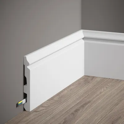 Produktbild von PROVISTON | Sockelleiste | 18 x 137 x 2000 mm | Weiß | Fußleiste | Mit Kabelkanal | Klassisch | Hochwertig | Robust | Langlebig | 1 Stück
