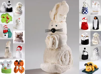 Produktbild von Frottier Geschenk Set viele Modelle Handarbeit Origami Gästetuch Handtuch Waschhandschuh, Motiv/Art:Hase
