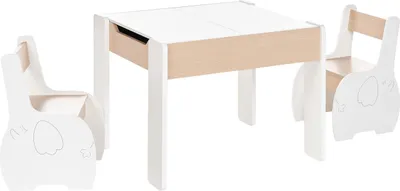 Produktbild von BELIANI Kinderset 2 Plätze Tisch mit Stühlen Weiß und helles Holz MDF Wendbare Tischplatte Stilvolles Kinderzimmer