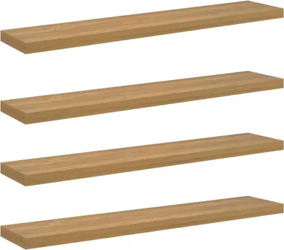 Obrázok produktu pre vidaXL Nástenná polička, 4 ks, hnedá, 120 x 23,5 x 3,8 cm, drevotrieska