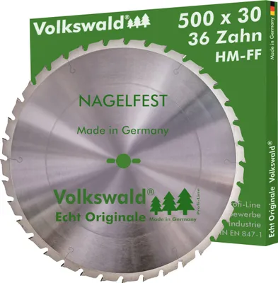 Produktbild von Volkswald ® HM-Sägeblatt FF 500 x 30 mm Z= 36 Nagelfest Schalholz-tafel  Bauholz Brennholz Schalholz Wippsäge Tischkreissäge Brennholzsäge Kreissägeblatt