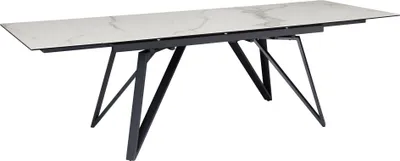 Immagine prodotto di WOHNLING Tavolo da sala da pranzo 180 260 cm allungabile in Vetroceramica vetro bianco Tavolo in Vetroceramica effetto marmo Grande tavolo da cucina di design Tavolo da pranzo rettangolare stravagante