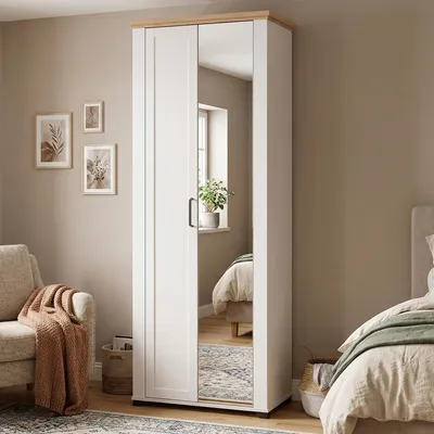 Image de Vittuone - Armoire 2 Portes, 75x195h cm Blanc, Porte-manteaux
