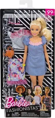 Produktbild von Mattel Barbie - Fashionistas Puppe und Mode Geschenkset, im blauen Kleid, mit rosa Spitze