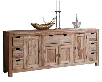 Immagine prodotto di MASSIVMOEBEL24 | credenza in legno di Sheesham / palissandro 210x42x85 grigio scuro oliato NATURE GREY #080
