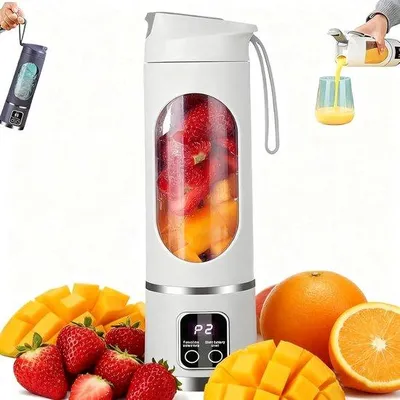 Obrázok produktu pre Prenosný multifunkčný mixér s LED displejom, objemom 450 ml, vekom zabraňujúcim vytekaniu, nabíjaním cez USB-C, biely