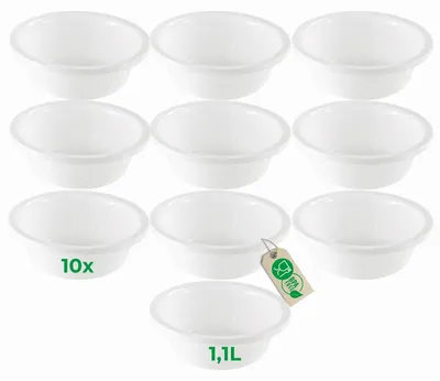 Produktbild von Novaliv 10x Spülschüssel Rund 1,1L, D20 cm, Weiß, BPA-frei & Spülmaschinenfest – Ideal für Küche und Camping, kleine Rundschüssel, Plastikschüssel klein, Waschschüssel klein, Plastic bowl