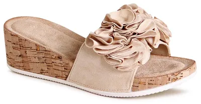Produktbild von topschuhe24 3016 Damen Keilabsatz Pantoletten Plateau Sandalen Blumen, Farbe:Beige, Größe:38 EU