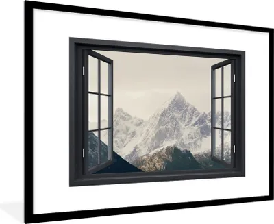 Produktbild von MuchoWow® MuchoWow® Gerahmtes Poster Aussicht - Berg - Schnee 90x60 cm - Poster mit zchwarzem Bilderrahmen - Wanddekoration - Fotos