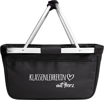 Produktbild von Huuraa Einkaufskorb Klassenlehrerin mit Herz 20 Liter Black faltbarer Tragekorb Geschenkidee
