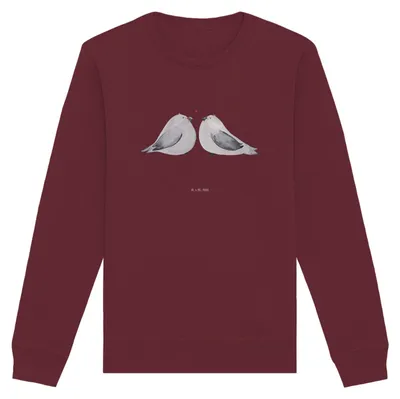 Produktbild von Mr. & Mrs. Panda Baumwoll Sweatshirt Turteltauben Liebe Größe XL - Burgundy - Geschenk, Freundin, Pullover, Pärchen, Sweater, Hochzeitstag, Verheiratet, Organic, Pulli