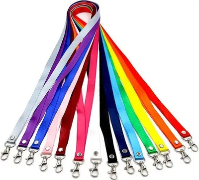 Obrázek produktu pro Sada barevných klíčenek, balení po 14 kusech, nylon, dlouhé, s karabinou, bezpečnostní zapínání, vícebarevné, na kartičky, identifikační karty, pro děti