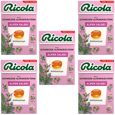 Image de Ricola Sauge des Alpes sans sucre en Böxli finement épicé 50g paquet de 5