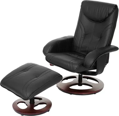 Obrázek produktu pro Relaxační křeslo HWC-C46, TV křeslo křeslo s taburetem, Imitace kůže  černá