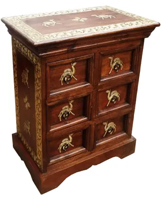 Produktbild von Orientalischer Holz Nachttisch 60cm Hoch | Orient Vintage Nachtkommode orientalisch handverziert | Indischer Nachtschrank auch für Boxspringbett | Asiatische Möbel aus Indien