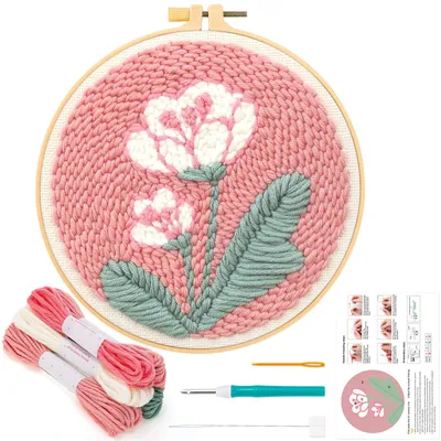 Punch-Nadel-Stickerei-Set für Anfänger, Blumenmuster, 21x22 cm