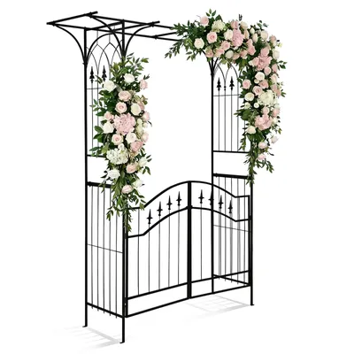 Immagine prodotto di FCH Arco per rose con porta 122x41x208 cm, arco da giardino in metallo, robusto supporto per piante rampicanti