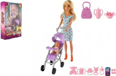 Immagine prodotto di Bambola Anlily 30 cm con bambina e carrozzina + accessori in plastica