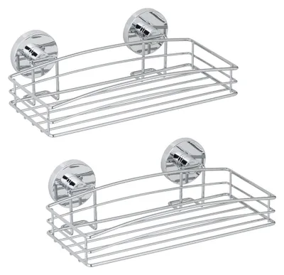 Produktbild von WENKO 2er Set Bad Regal Ablage Caddy Korb Dusche WC Wand Montage ohne Bohren
