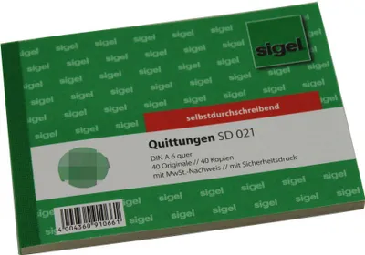 Image de SIGEL SD021 Quittances, 1ère + 2ème feuille imprimée, avec impression de sécurité, A6 q, autocopiant, 2 x 40 feuilles