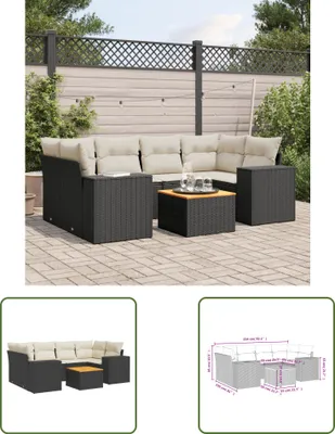 Produktbild von The Living Store 7-tlg. Garten-Sofagarnitur mit Kissen Schwarz Poly Rattan
