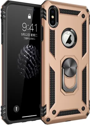 Image de iPhone XS Hülle, iPhone X Case with Ring, Dual Layer Hard PC TPU, Shockproof Case with Stand for iPhone X / iPhone XS Gold
