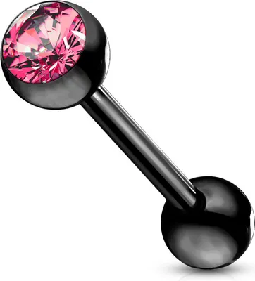 Produktbild von viva-adorno Barbell Piercing Stab Zungenpiercing Ohrpiercing Stecker Hantel Chirurgenstahl 316L beschichtet Zirkonia Z309, schwarz / pink