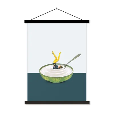 Produktbild von MuchoWow® Textilposter Joghurt - Yoga - Retro 40x53 cm mit schwarzem Rahmen - Abbildung