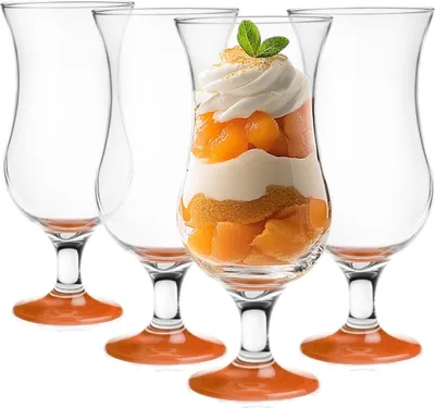 Produktbild von GLASMARK® Cocktailglas mit orangem Fuß 4-Set 420ml Große (max. 470 ml) 4 Stück Hurrikanstil Poco Grande Cocktail Hurricane Party Trinkglaswaren