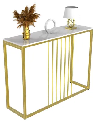 Produktbild von Konsolentisch Marmor Flurtisch Schmal Eingangstisch Weiß, Gold für den Eingangsbereich, Skandinavisch Modern, Sofatisch, Wohnzimmertisch, Beistelltisch für Schlafzimmer und Wohnzimmer 100×30×79cm