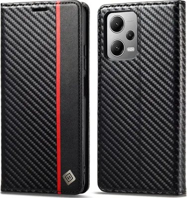 Image de Etui pour Xiaomi Poco X5 Pro /Redmi Note 12 Pro 5G Etui en cuir carbone avec porte-cartes, aimant et support noir Vertical rouge
