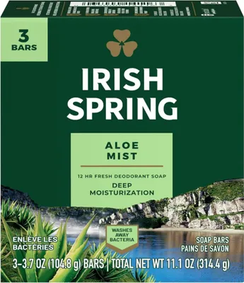 Immagine prodotto di Irish Spring | Bar Soap - Aloe Mist - Sapone deodorante con Aloe Vera - Profumo fresco - 3 barrette à 104,8 g - Lavaggio del corpo