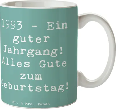 Produktbild von Mr. & Mrs. Panda Tasse Spruch 1993 Geburtstag - Meeresbrise - Geschenk, Geschenktasse, Geburtstagsgeschenk, Ein guter Jahrgang, Geburtstagswünsche, Glückwunsch, Becher