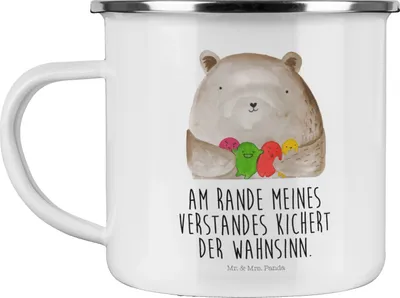 Produktbild von Mr. & Mrs. Panda Haferl Bär Gefühl - Weiß - Geschenk, Teddy, Teetasse, becher emaille, Tasse, Durchgedreht, Pott, Verrückt, Blechtasse, Wahnsinn