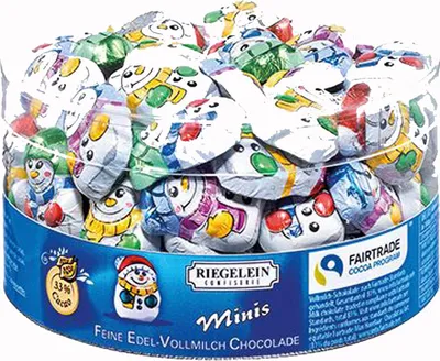 Produktbild von Riegelein Schneemännchen aus feiner Edel Vollmilchschokolade 125g