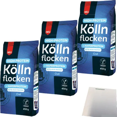 Produktbild von Kölln High Protein Köllnflocken Oat 3er Pack (3x450g Beutel) + usy Block