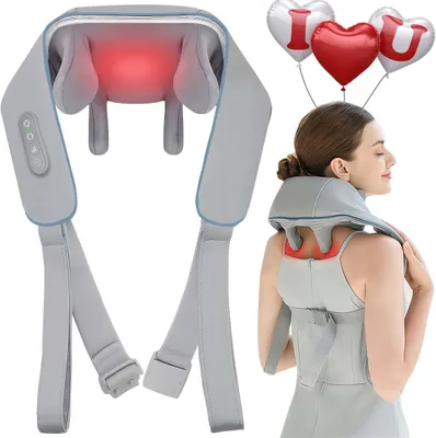Produktbild von Nackenmassagegerät mit Wärme, Shiatsu Massagegerät, 5D schnurloses Nacken- und Schultermassagegerät zur Schmerzlinderung, Grau